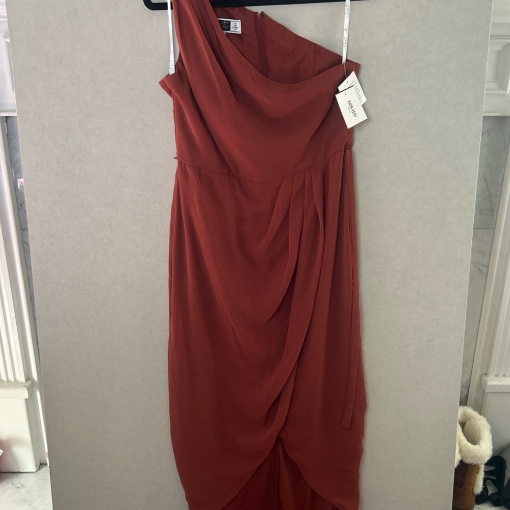 Davids Bridal DB Studio One Shoulder Tulip Dress Size 10 Prom Bridesmaid NWT - Picture 2 of 12
